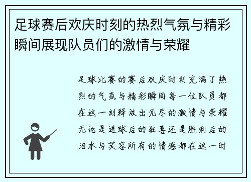 足球赛后欢庆时刻的热烈气氛与精彩瞬间展现队员们的激情与荣耀