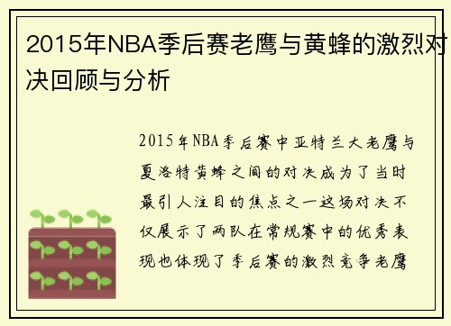 2015年NBA季后赛老鹰与黄蜂的激烈对决回顾与分析