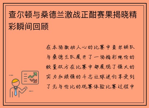 查尔顿与桑德兰激战正酣赛果揭晓精彩瞬间回顾